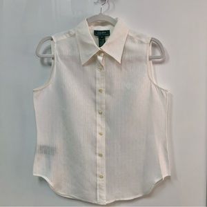 Lauren Ralph Lauren 100% linen sleeveless button front top size 8 EUC textured